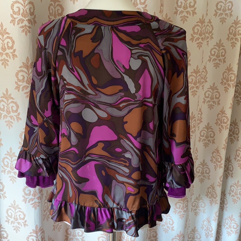 Nanette Lepore 100% Silk funky retro ruffle top S - Picture 4 of 11